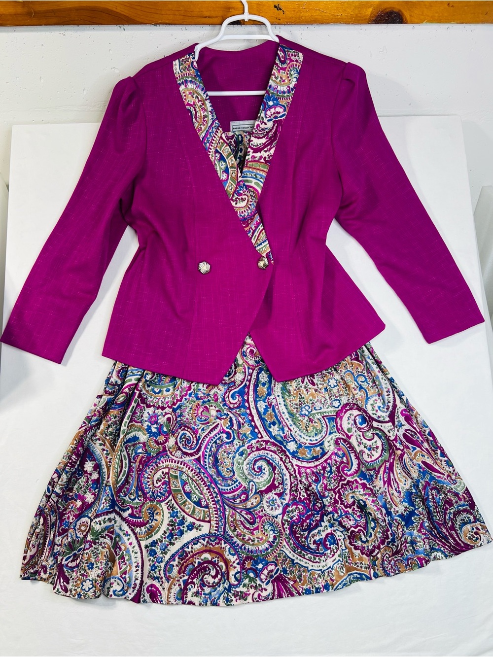 Pablo Collection fuchsia/pink/purple paisley skirt and blazer set
